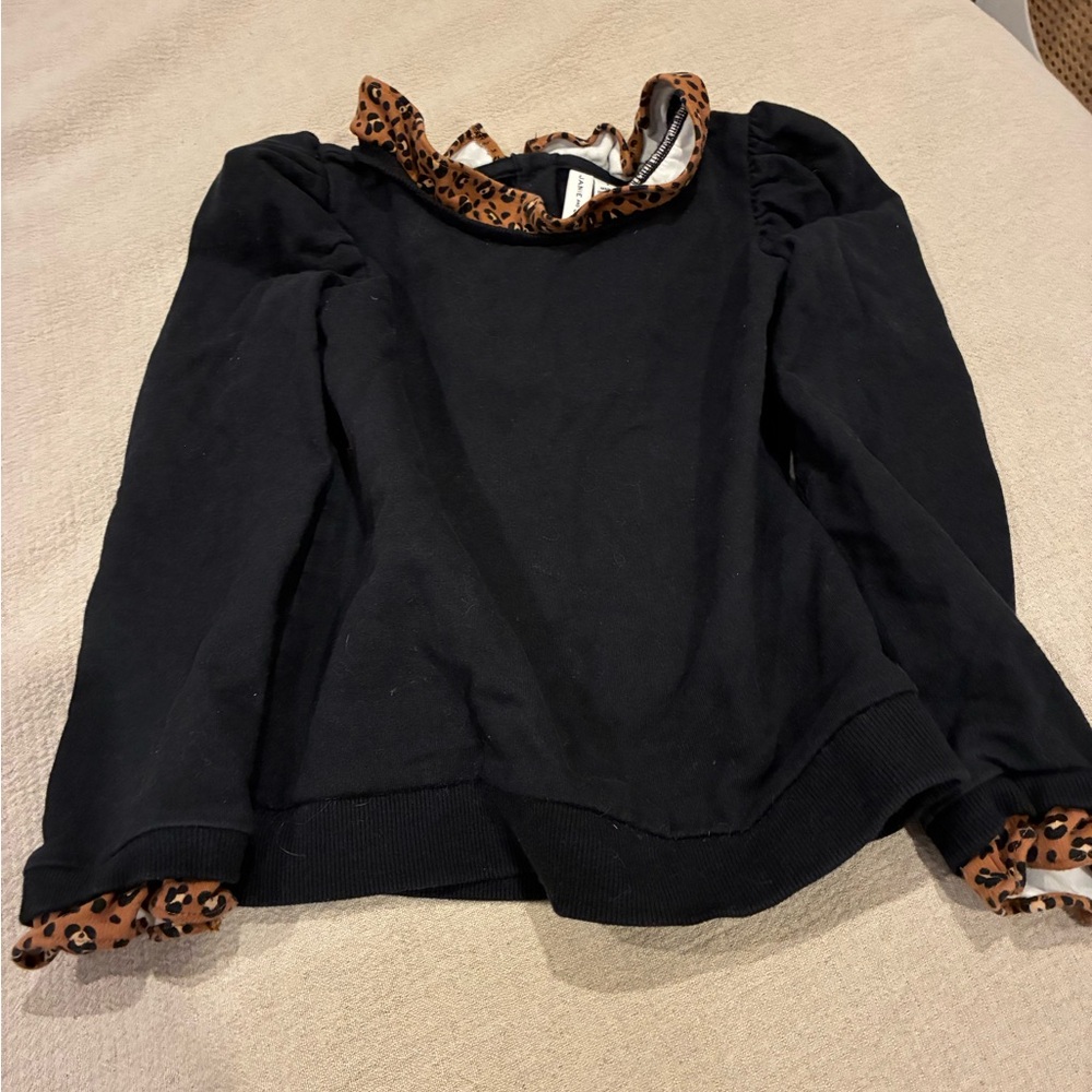Janie and Jack Black Sweat shirt with Leopard Trim